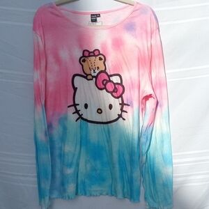 Shein Hello Kitty Pink and Blue Tie-Dye Long Sleeve Tee